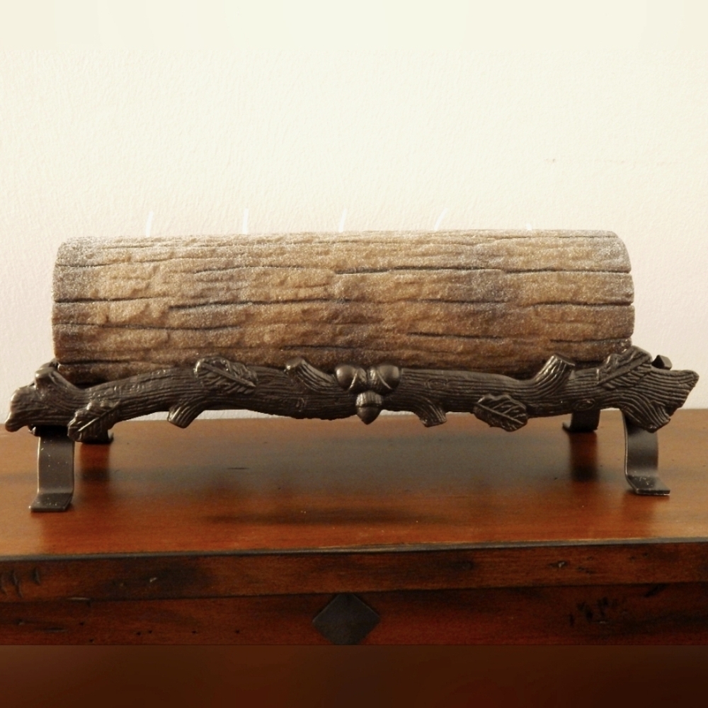 Yule Log 5 Wick Candle and Decorative Iron Candle Holder